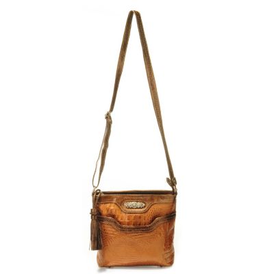 703-568 - Madi Claire ''Scarlet'' Croco Embossed Leather & Patent Cross Body Bag