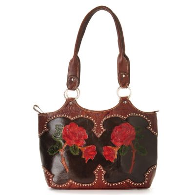 AMERICAN WEST "ROSES ARE RED" TOOLED LEATHER FASHION TOTE