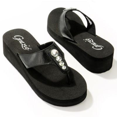 703-936 - Grazie Footwear "Cozy" Leather Strap w/ Jewel Detail Wedge Sandals