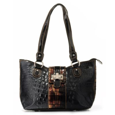 Madi Claire "Riley" Croco Embossed Leather Toggle Lock Shoulder Bag