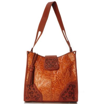 704-022 - Madi Claire Tool Embossed Leather "Savannah" Wildflower Tote Bag