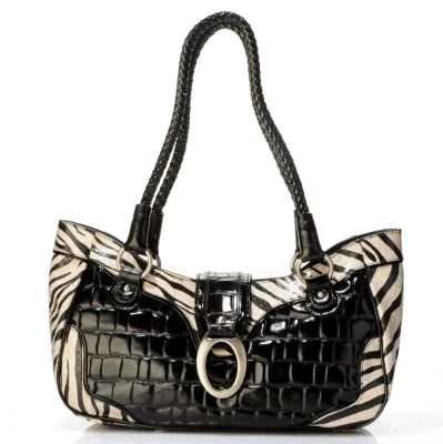 704-065 - Madi Claire ''Sebra'' Zebra Print Croco Embossed Leather Satchel