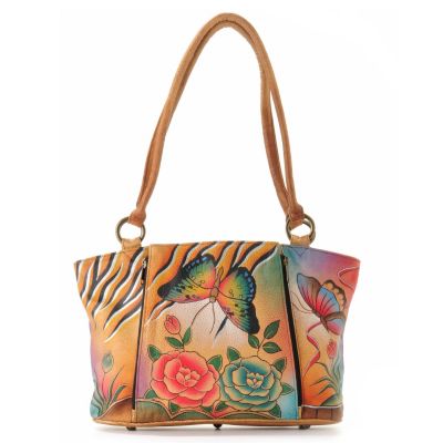 Anuschka Double Handle Hand Painted Leather Organizer Tote Bag
