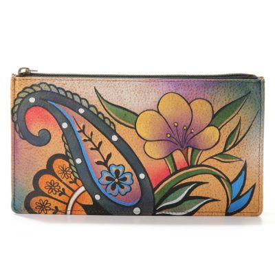 Anuschka Hand Painted Leather Top Zip Organizer Wallet