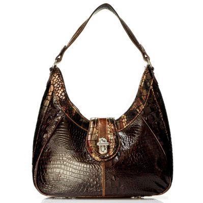 Madi Claire Elyse Croco Embossed Leather Hobo with Metallic Trim