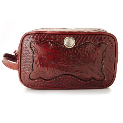 704-168 - American West "Oak Leaf" Hand Tooled Leather Toiletry Case