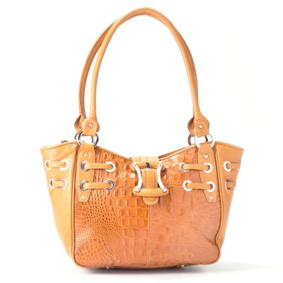 Madi Claire Croco Embossed Leather Tote with Buckle