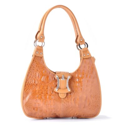 Madi Claire Croco Embossed Leather Hobo with Buckle