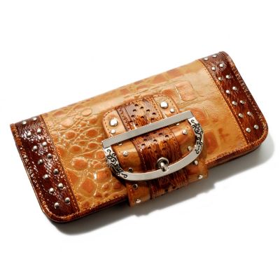 Madi Claire Keira Croco Embossed Leather Wallet with Studs and Buckle