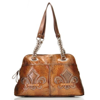 704-443 - Madi Claire Patent Croco Embossed Patent Leather ''Saint'' Dome Satchel