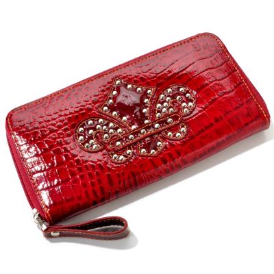 704-444 - Madi Claire ''Saint'' Patent Croco Embossed Leather Zip Around Wallet