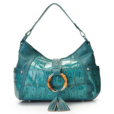 Madi Claire Ruby Jumbo Croco Embossed Leather Hobo with Large Ring