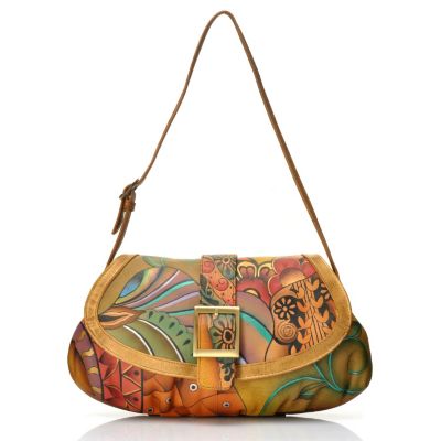 704-495 - Anuschka Hand-Painted Leather Ruched Bottom Shoulder Bag