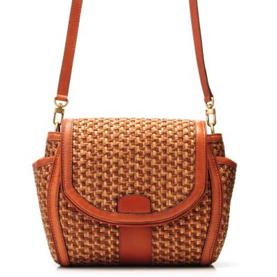 Brooks Brothers Brown Straw Cross Body Flap Bag