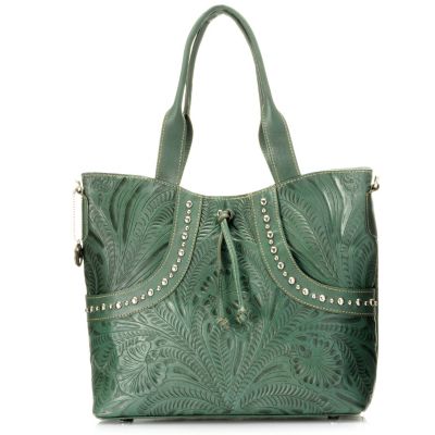 704-697 - American West Hand-Tooled Leather Studded Convertible Tote Bag