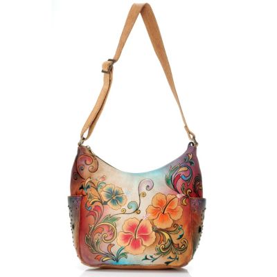 ANUSCHKA HAND-PAINTED LEATHER HOBO WITH SIDE POCKETS