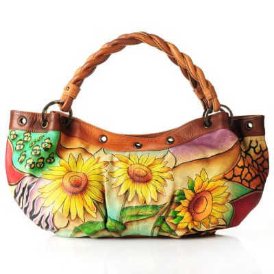 705-226 - Anuschka Hand-Painted Leather Double Rope Handle Hobo Handbag