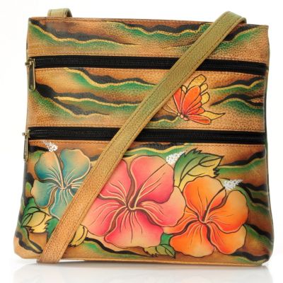 ANUSCHKA HAND-PAINTED LEATHER TRAVEL COMPANION W/ ZIPPER DETAIL