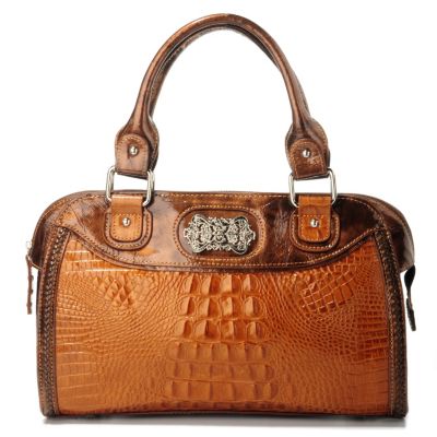 MADI CLAIRE "DEVON" CROCO EMBOSSED LEATHER SATCHEL WITH ADJUSTABLE STRAP