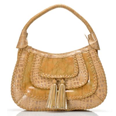 705-937 - Madi Claire "Rivera" Whipstitch Trim Croco Embossed Leather Hobo Bag