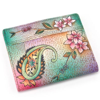 706-178 - Anuschka Hand-Painted Leather Small Ladies Wallet w/ Pleats Detail