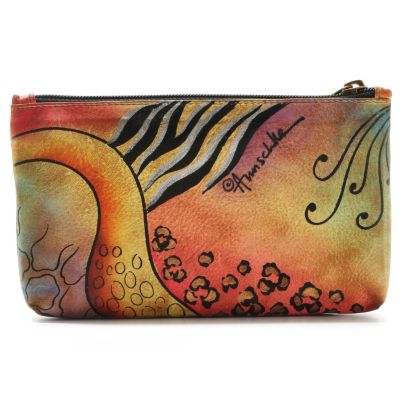 ANUSCHKA HAND-PAINTED LEATHER COSMETIC CASE WITH TOP ZIP CLOSURE