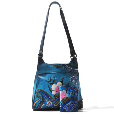 706-182 - Anuschka Hand-Painted Leather Satchel w/ Matching Leather Wallet