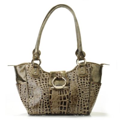 706-246 - Madi Claire Croco Embossed Leather ''Madison'' Double Handle Satchel