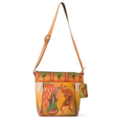 ANUSCHKA HAND-PAINTED LEATHER CROSSBODY HANDBAG WITH BONUS LUGGAGE TAG