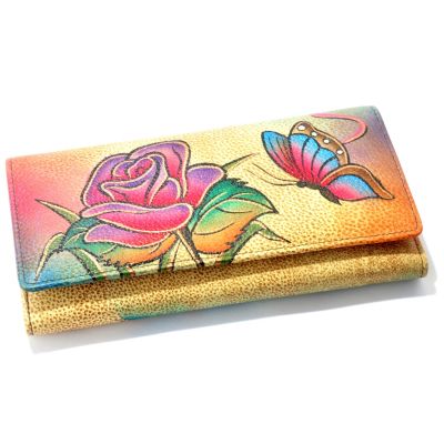 ANUSCHKA HAND-PAINTED LEATHER LADIES CREDIT CARD & CHECKBOOK CLUTCH WALLET