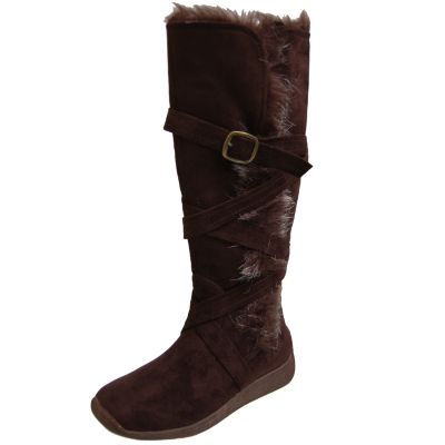 706-864 - Adi Designs Buckle Detail Faux Fur Trim Tall Boots