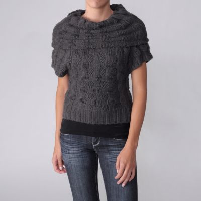 708-442 - Ci Sono by Adi  Juniors Short Sleeve Cowl Neck Sweater