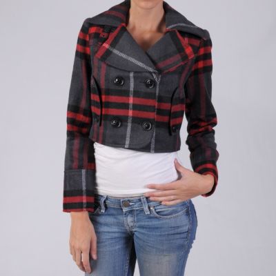 708-570 - Hailey Jeans Co Junior's Checkered Pattern Double-breasted Coat
