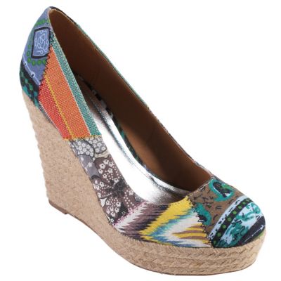 Hailey Jeans Co Womens Patchwork Round Toe Canvas Wedges