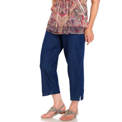 709-196 - Toofan Denim Side Button Pull-on Capri Pants 