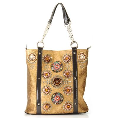 BAG CHIQUE TALL TOTE WITH MEDALLIANS AND STONES