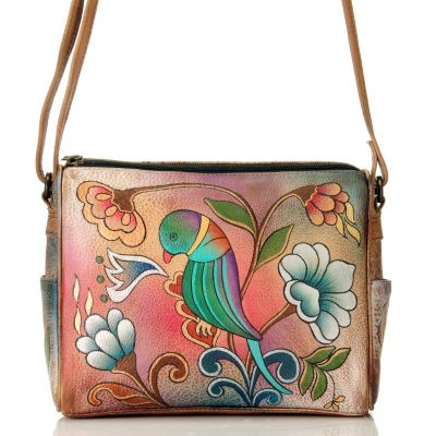 ANUSCHKA HAND PAINTED LEATHER TWINTOP SMALL CONVERTIBLE HANDBAG