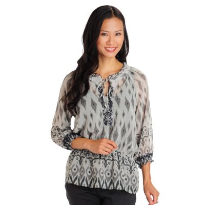 August Silk Poly Chiffon Gathered Waist Printed Top