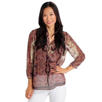 August Silk Printed Georgette Blouse w/ Bow