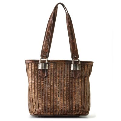 709-475 - Madi Claire Croco Embossed Leather "Sienna" Zip Top Tote Bag
