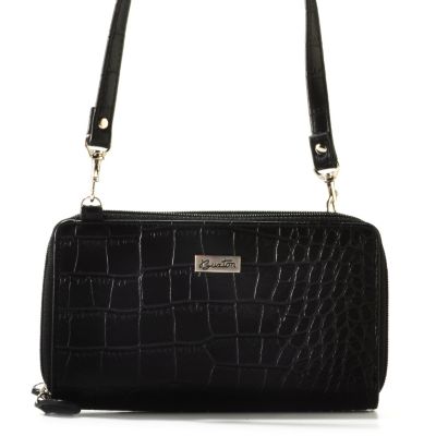 Buxton Croco Embossed Womens Double Zip Around Crossbody Organizer Wallet