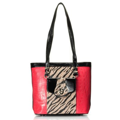 Madi Claire Croco Embossed Leather Double Handle Should Bag