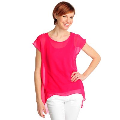 709-496 - aDRESSing WOMAN Solid Chiffon Flutter Sleeved Blouse w/ Layer Knit Cami