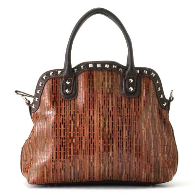 Madi Claire "Lynne" Printed Color Block Leather Tote