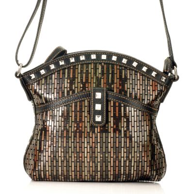 Madi Claire "Lynne" Printed Color Block Leather Crossbody Bag