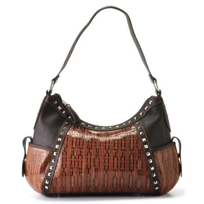Madi Claire "Lynne" Printed Color Block Leather Hobo