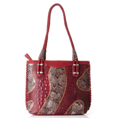 Madi Claire "Brianna" Matte Leather With Snake Print Tote