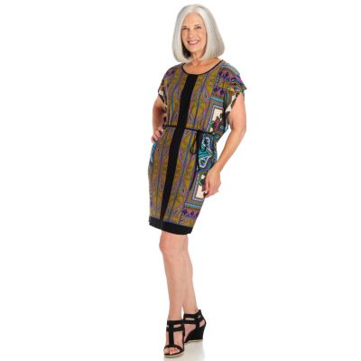 One World Matte Jersey Belted Caftan Tunic Dress
