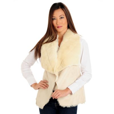 709-708 - WD.NY Drape Front Faux Shearling Vest 