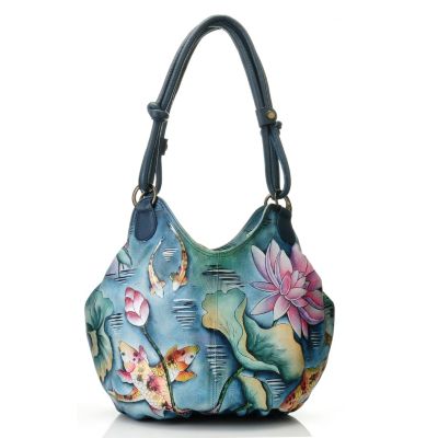 709-740 - Anuschka Hand-Painted Leather Ruched Box Hobo Bag 